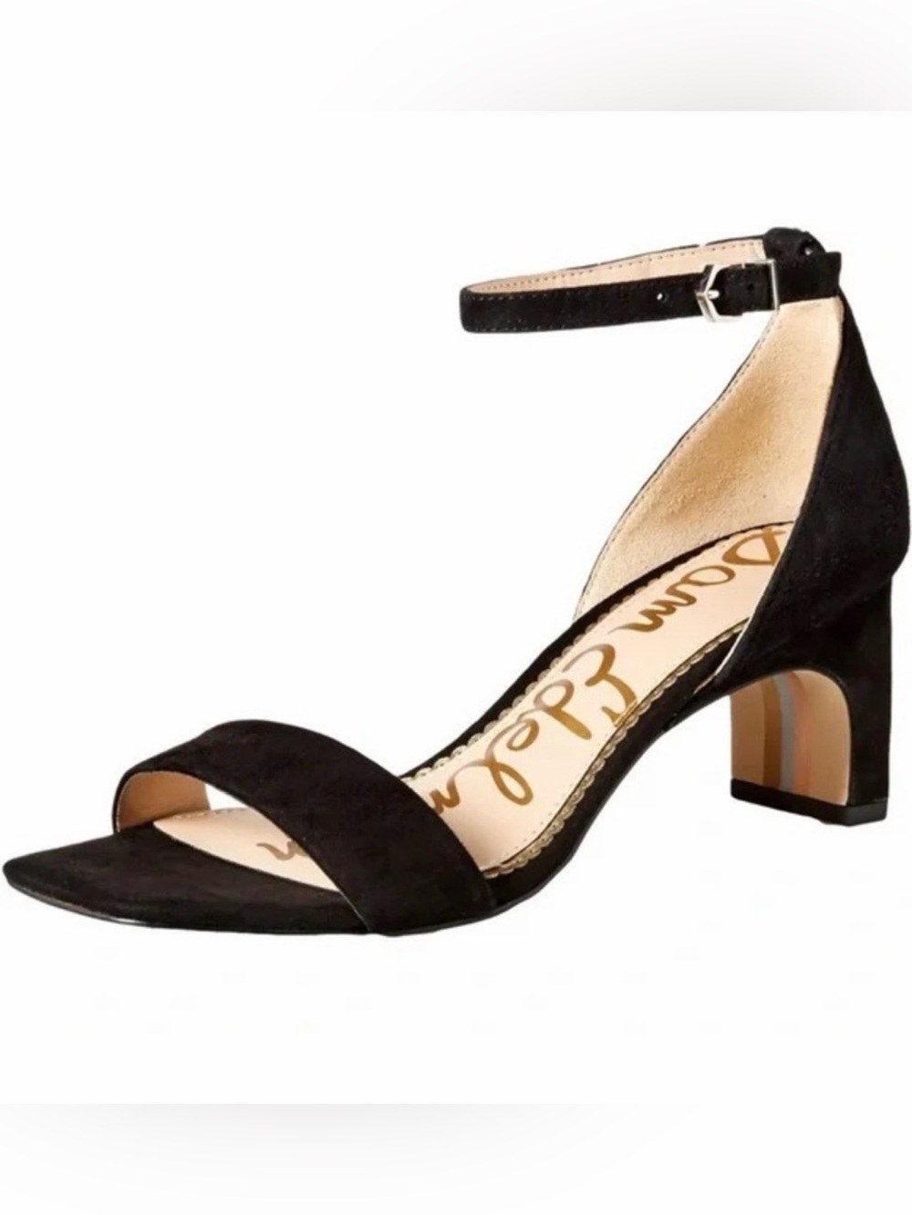 Black suede ankle strap heels